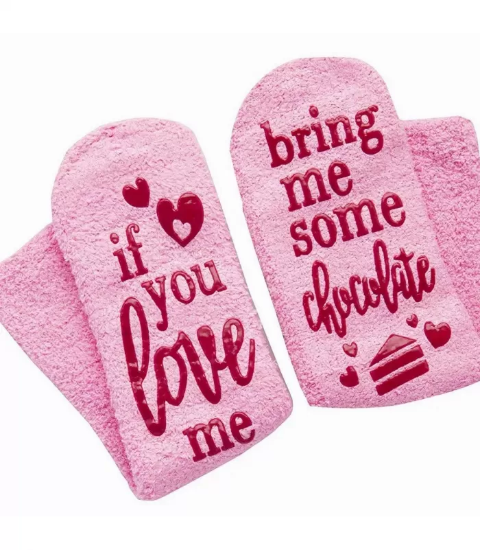 Vaaleanpunaiset if you love me suklaaprintilliset pörrösukat