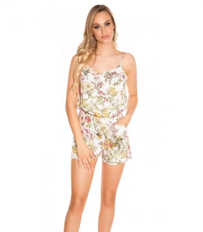 Valkoinen kukkakuvioinen playsuit