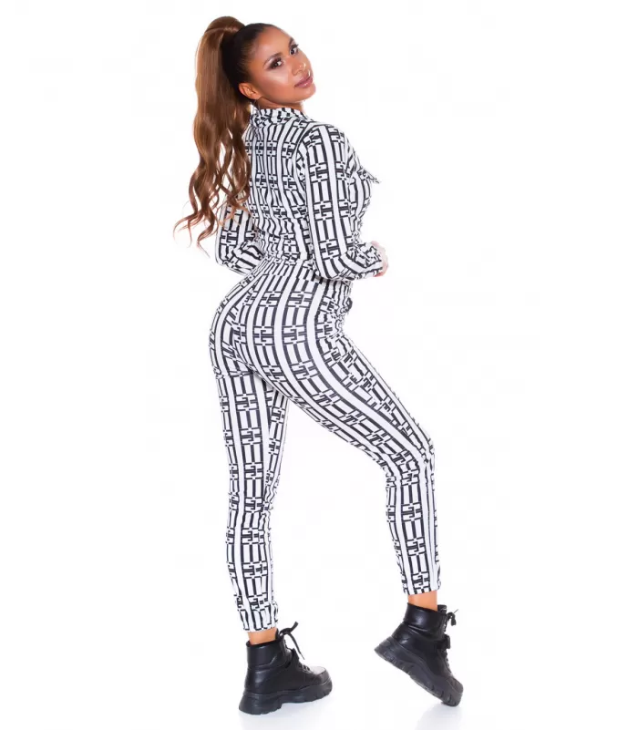 Valkoinen printtikuvioinen joggerisetti vetoketjulla [TAMMIALE -20%]