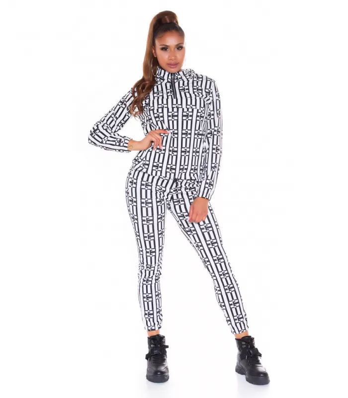 Valkoinen printtikuvioinen joggerisetti vetoketjulla [TAMMIALE -20%]