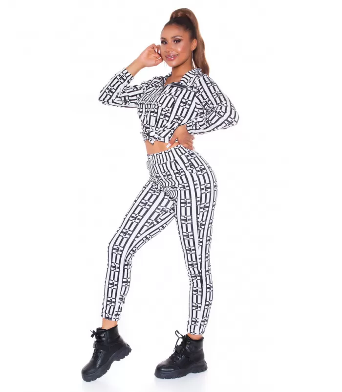 Valkoinen printtikuvioinen joggerisetti vetoketjulla [TAMMIALE -20%]