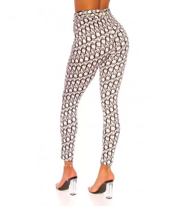 Valkomustat printtikuvioiset treggingsit vyöllä