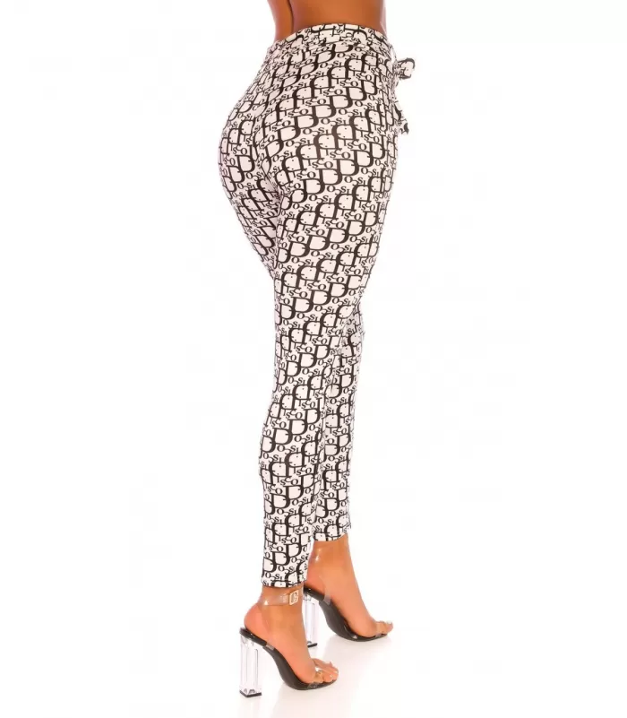 Valkomustat printtikuvioiset treggingsit vyöllä [TAMMIALE -20%]