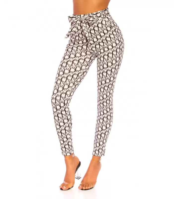 Valkomustat printtikuvioiset treggingsit vyöllä [TAMMIALE -20%]