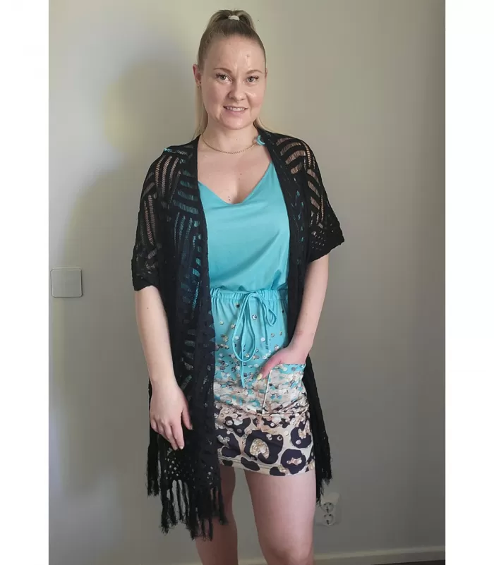 Vihreä kesämekko leohelmalla ja paljettikuvioinnilla [TAMMIALE -20%]