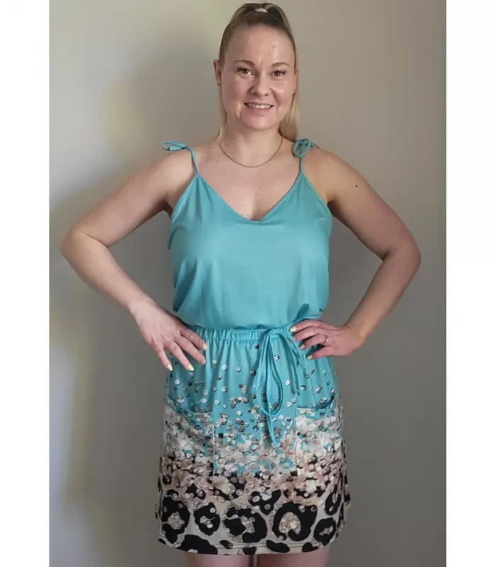 Vihreä kesämekko leohelmalla ja paljettikuvioinnilla [TAMMIALE -20%]