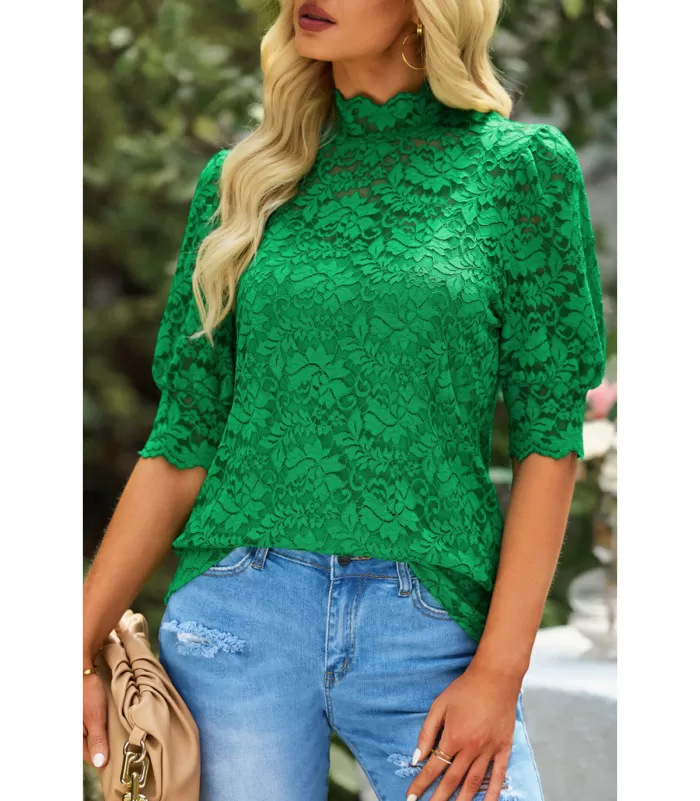 Vihreä lyhythihainen pitsinen pusero + toppi