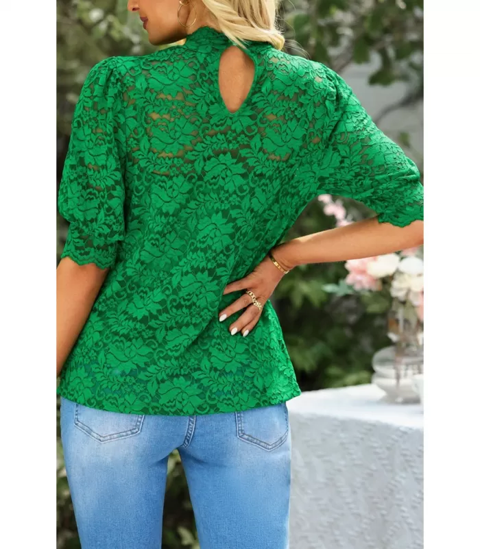 Vihreä lyhythihainen pitsinen pusero + toppi