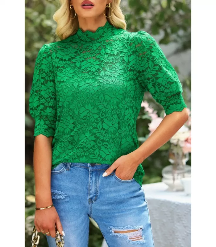 Vihreä lyhythihainen pitsinen pusero + toppi