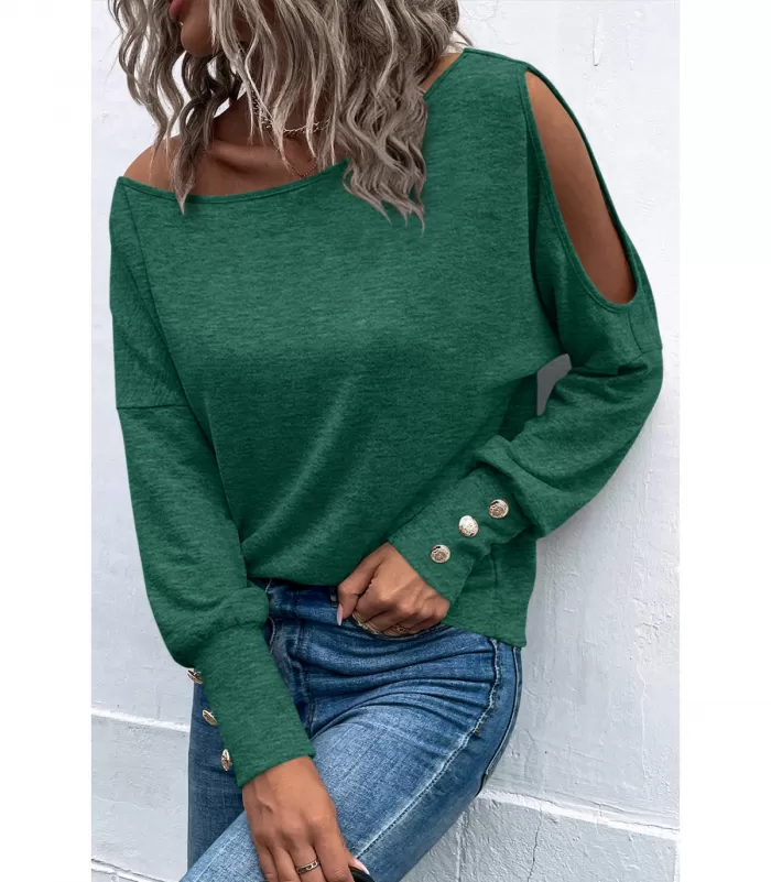 Vihreä pitkähihainen paita napeilla ja olkahalkioilla