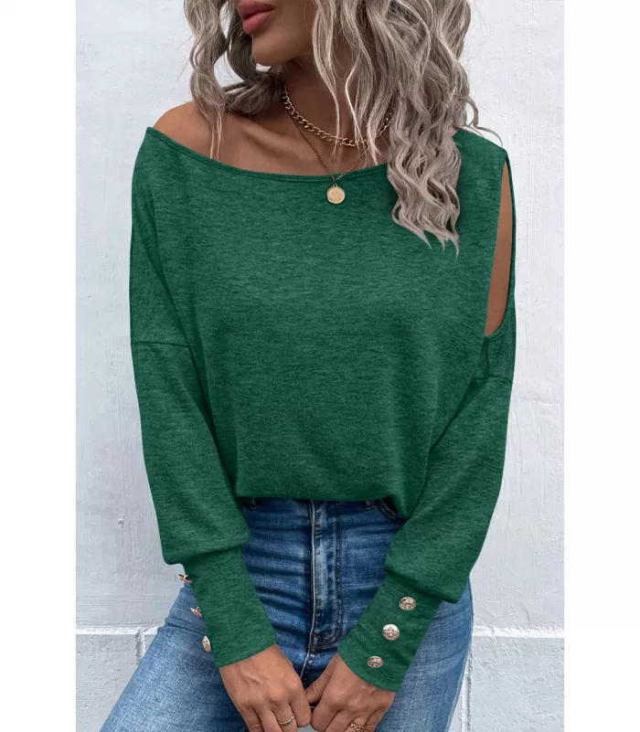 Vihreä pitkähihainen paita napeilla ja olkahalkioilla