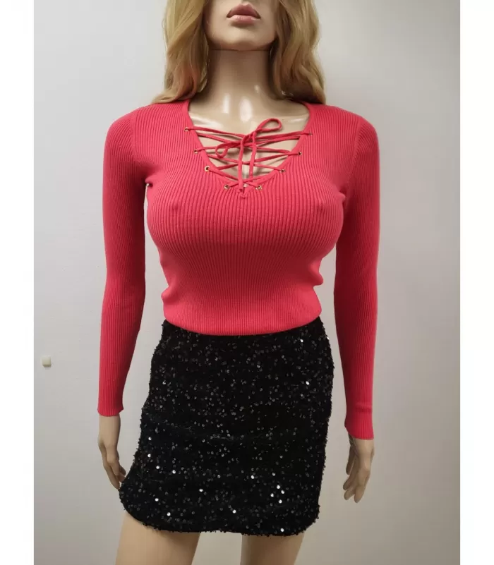 WHOO punainen neule nyöreillä