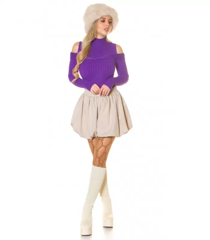 Whoo violetti korkeakauluksinen neule olkahalkioilla