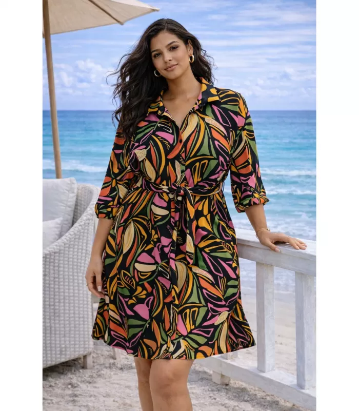 World Fashion värikäs paitamekko vyöllä (plus size)